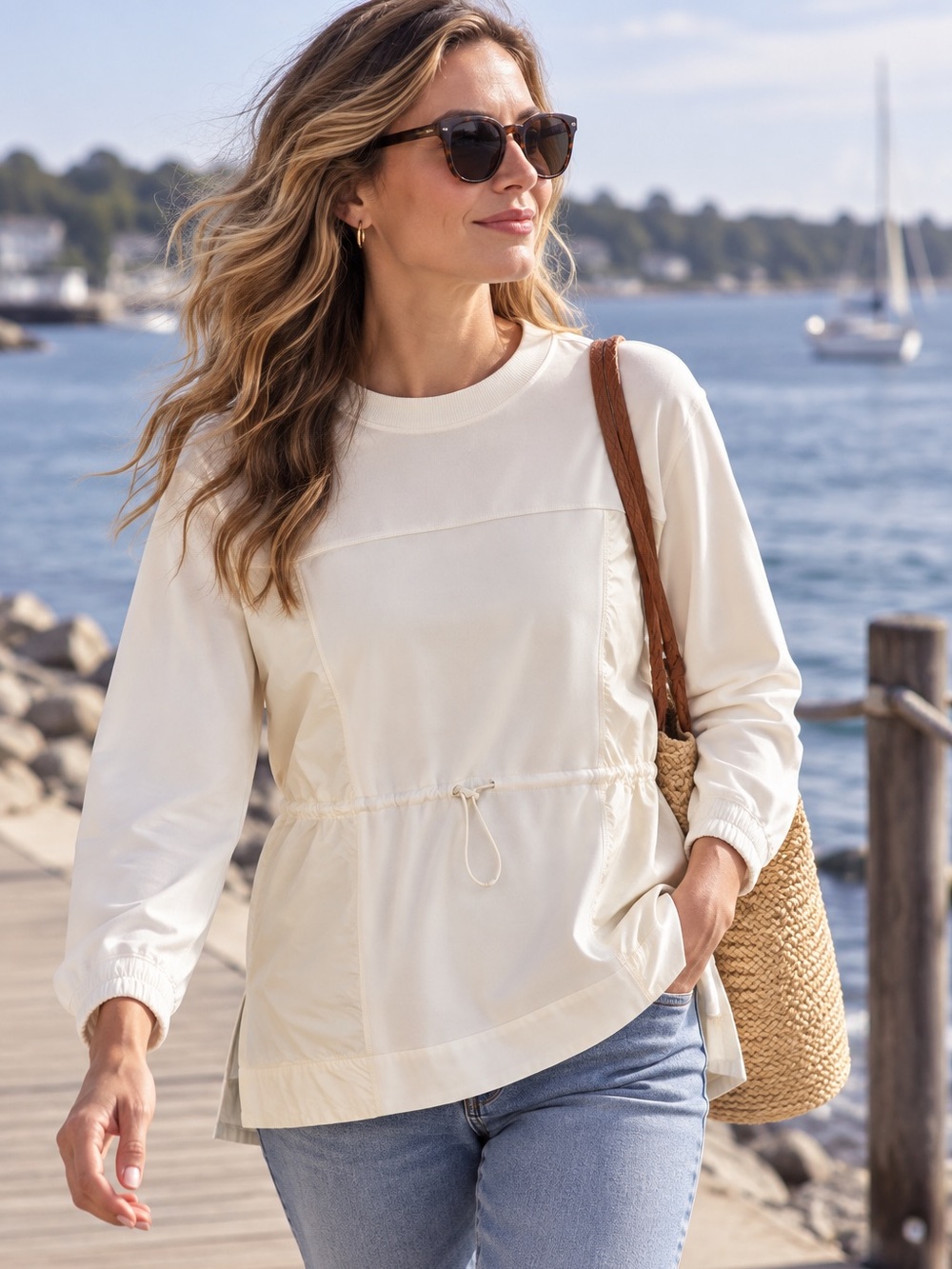 Athleta Triumph Hybrid Crewneck Cinched Sweatshirt women’s oversized XS